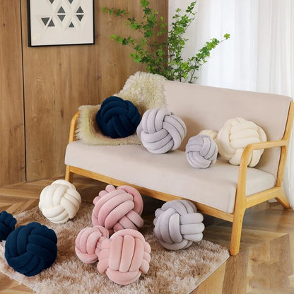 Inyahome Soft Knot Ball Pillows Round Throw Pillow Cushion Kids Home Decoration Plush Pillow Throw Knotted Pillow Handmade