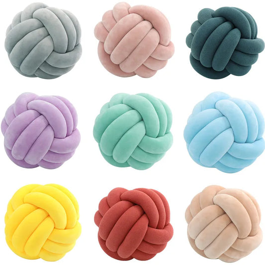 Inyahome Soft Knot Ball Pillows Round Throw Pillow Cushion Kids Home Decoration Plush Pillow Throw Knotted Pillow Handmade