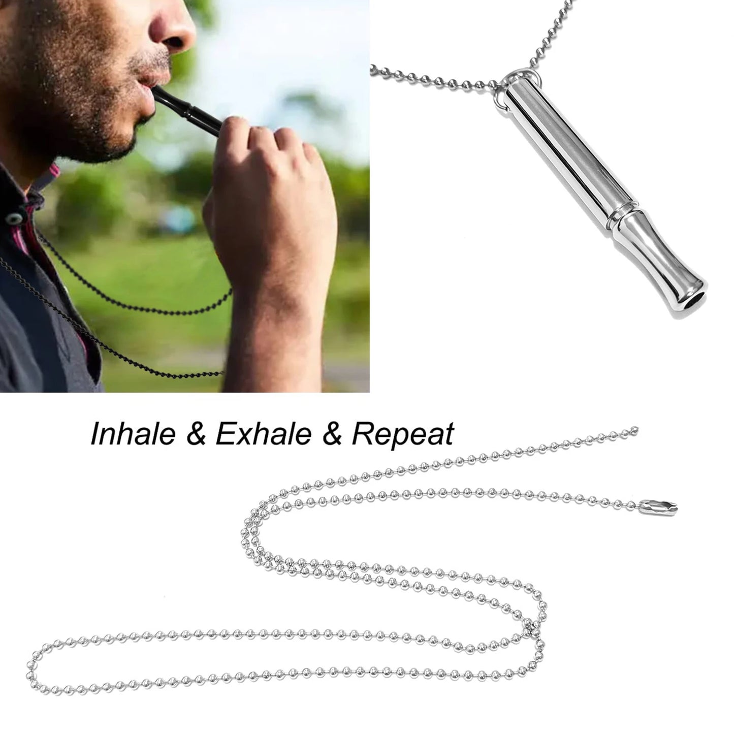 Stainless Steel Mindfulness Breathing Necklace for Women Men Relief Anxiety Pendant Stress Panic Attack Relief Meditation Tool