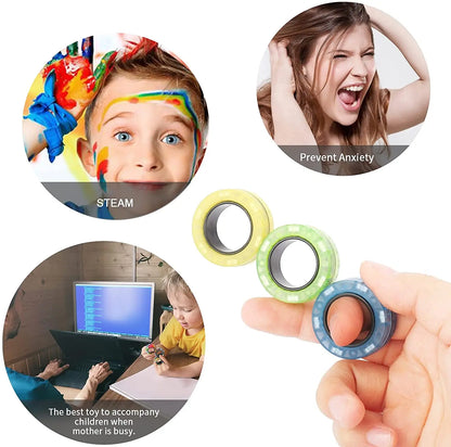 3pcs Finger Magnetic Rings Colorful Fidget Toy Set Adult Magnets Spinner Rings for Relieve Stress Anxiety Relief Therapy